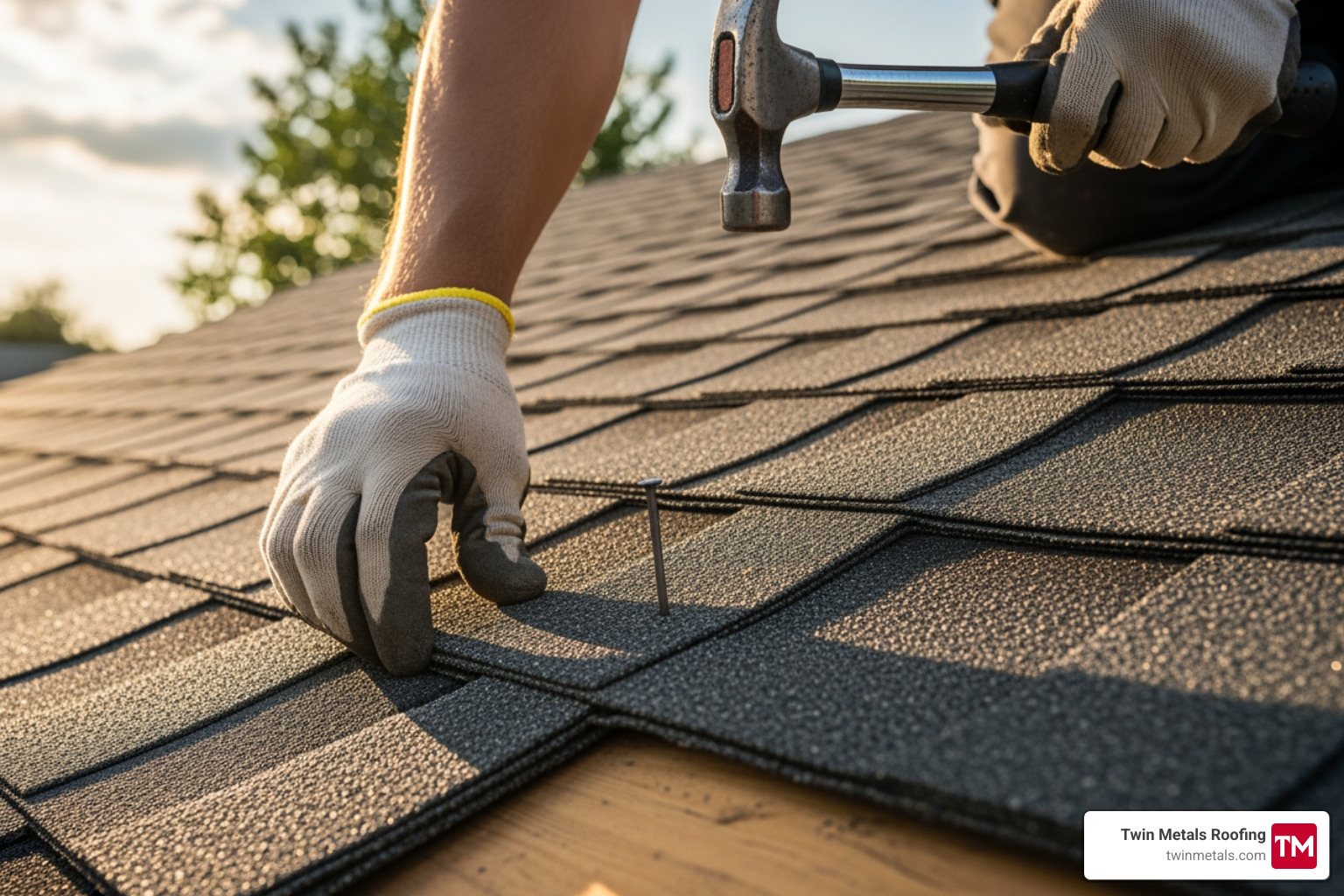 A close-up image of a skilled roofer carefully installing shingles, emphasizing quality craftsmanship. - local roofers in the area