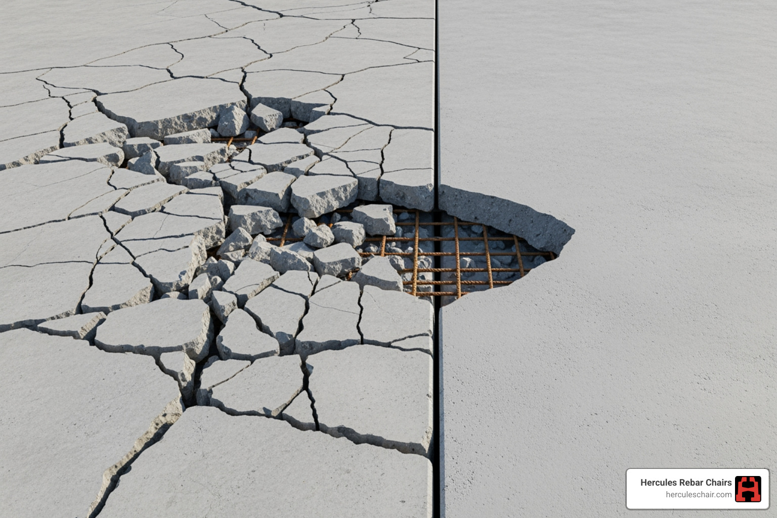 Cracked concrete slab without rebar vs. a solid slab with rebar - concrete slab rebar Cracked concrete slab without rebar vs. a solid slab with rebar - concrete slab rebar