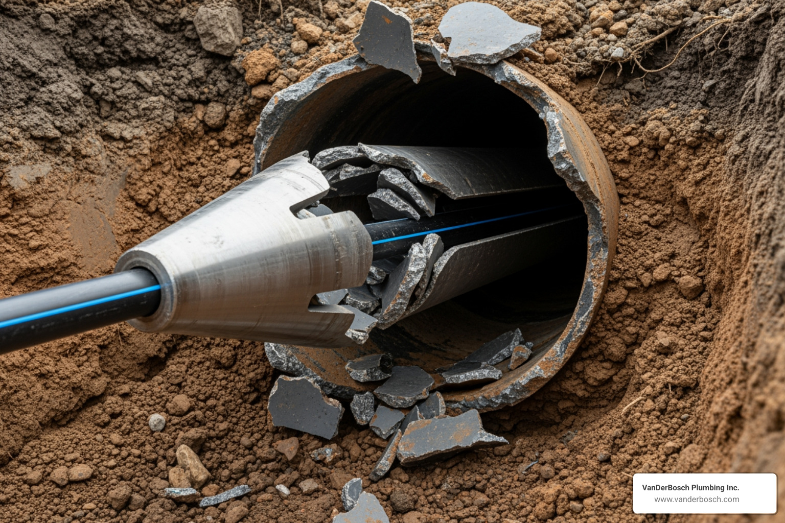 bursting head pulling a new pipe through an old one - trenchless sewer replacement cost bursting head pulling a new pipe through an old one - trenchless sewer replacement cost