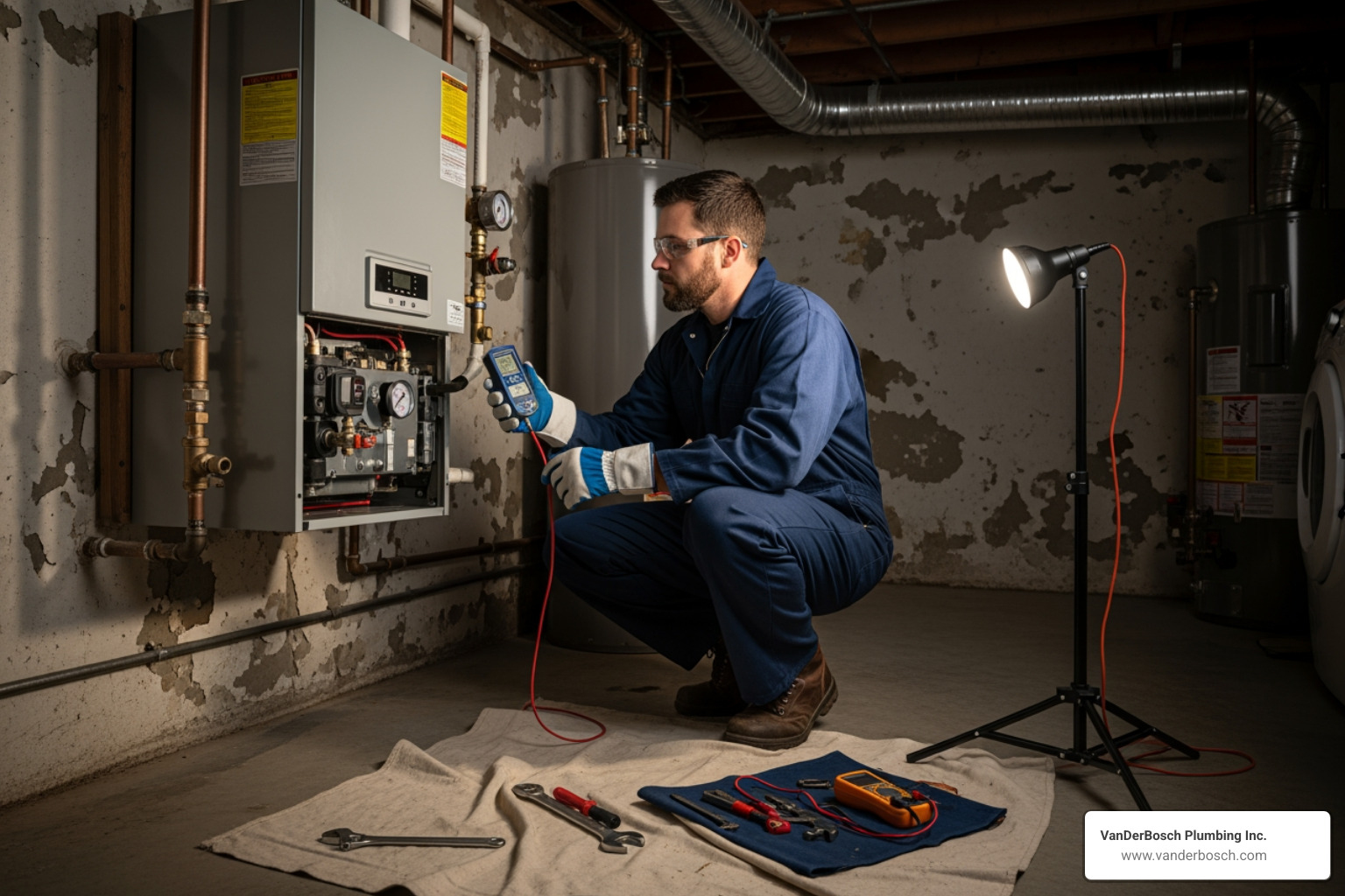professional technician working on a boiler - boiler repair chicago