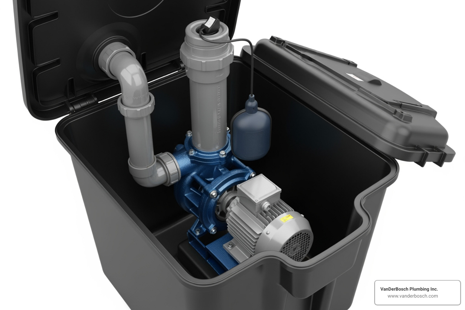 cutaway view of an ejector pump system in its sealed basin - ejector pump repair chicago