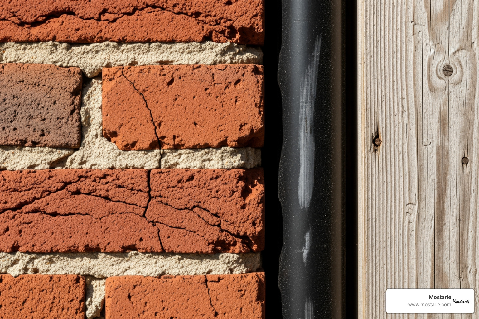 close-up shot showing the texture of exposed brick, a black metal pipe, and reclaimed wood - industrial style decor close-up shot showing the texture of exposed brick, a black metal pipe, and reclaimed wood - industrial style decor