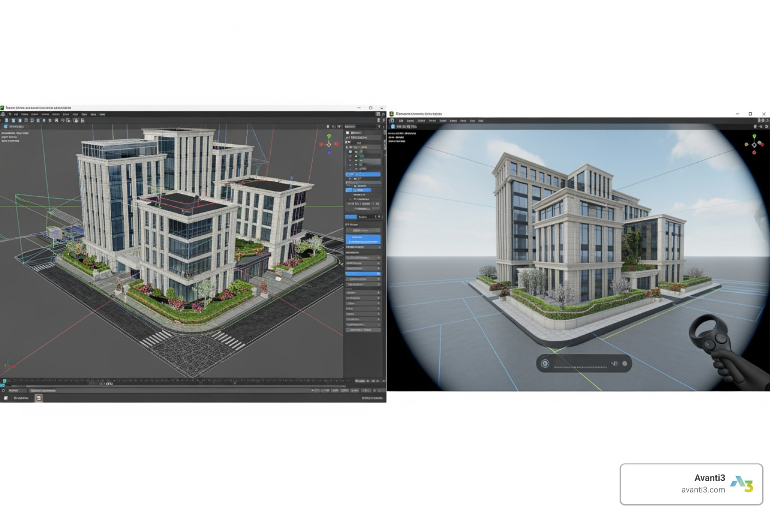 3D model to VR view split screen - virtual reality development platform 3D model to VR view split screen - virtual reality development platform