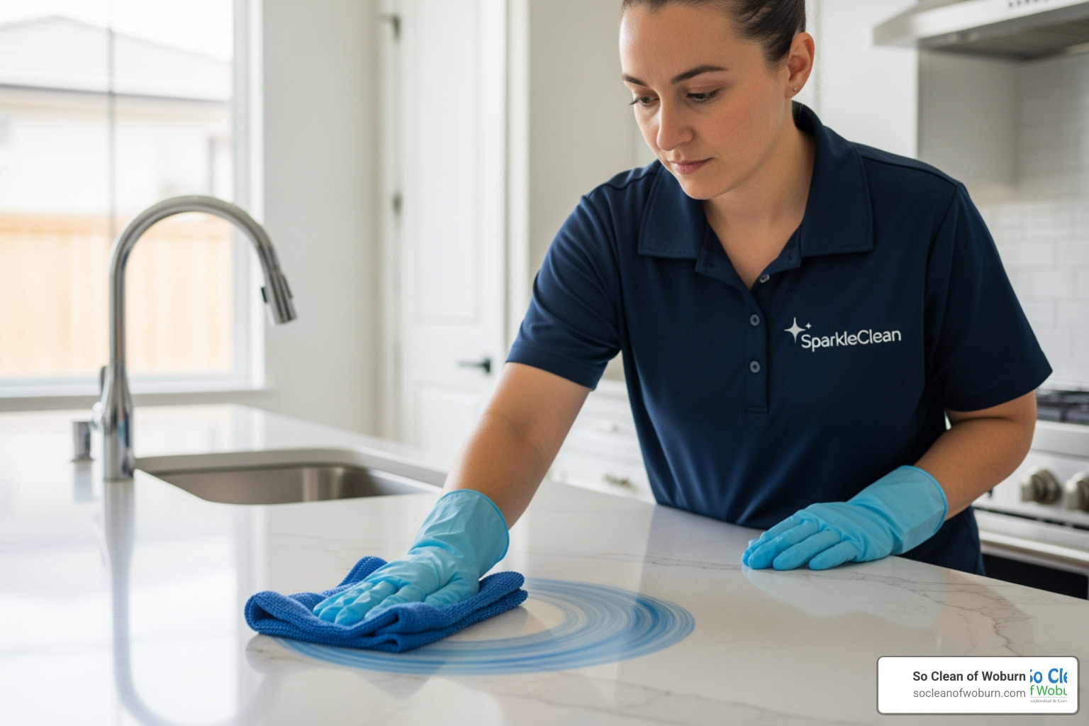 professional cleaner wiping a kitchen counter - bi-weekly cleaning service near me
