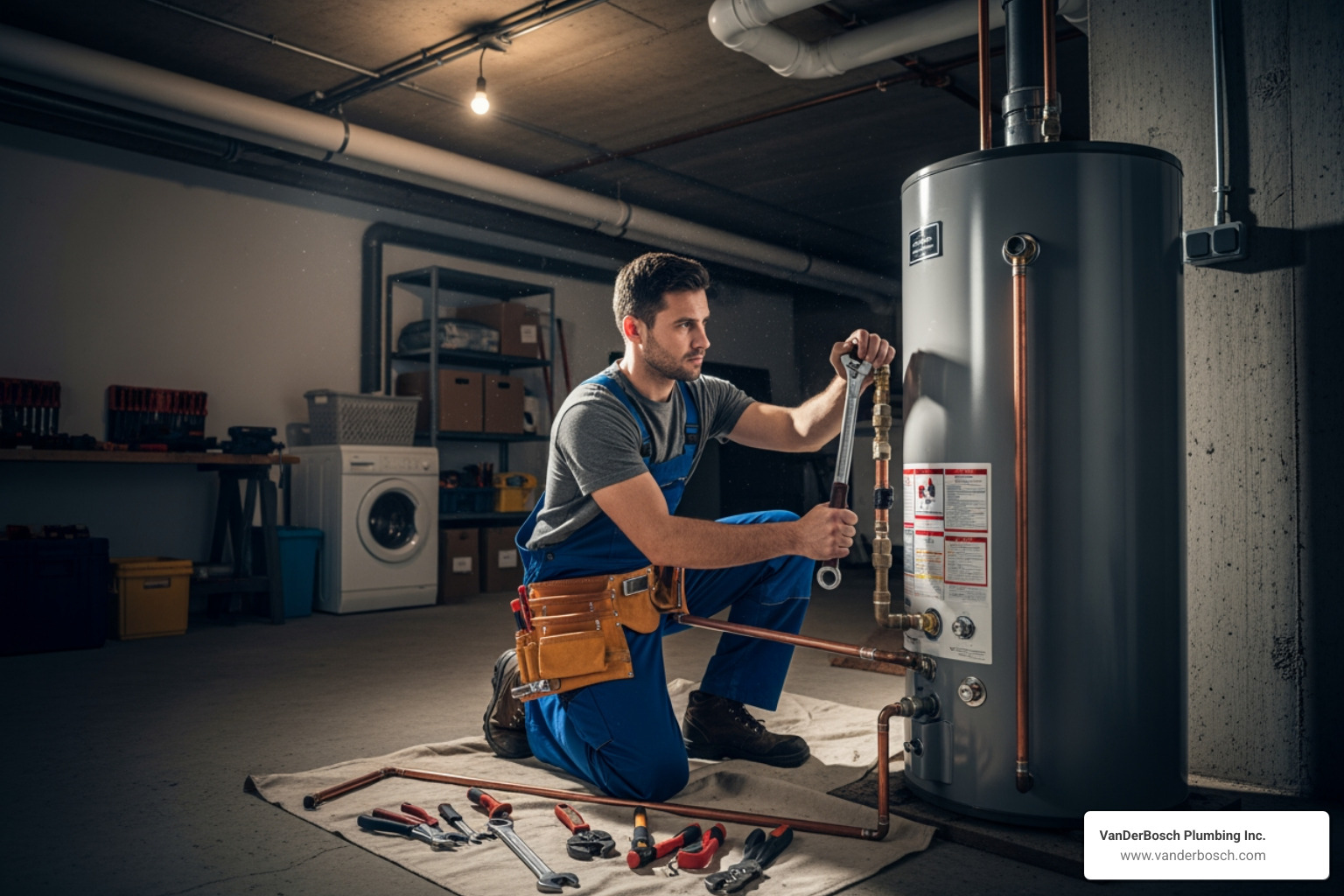 plumber working on a water heater - oak park il plumbers