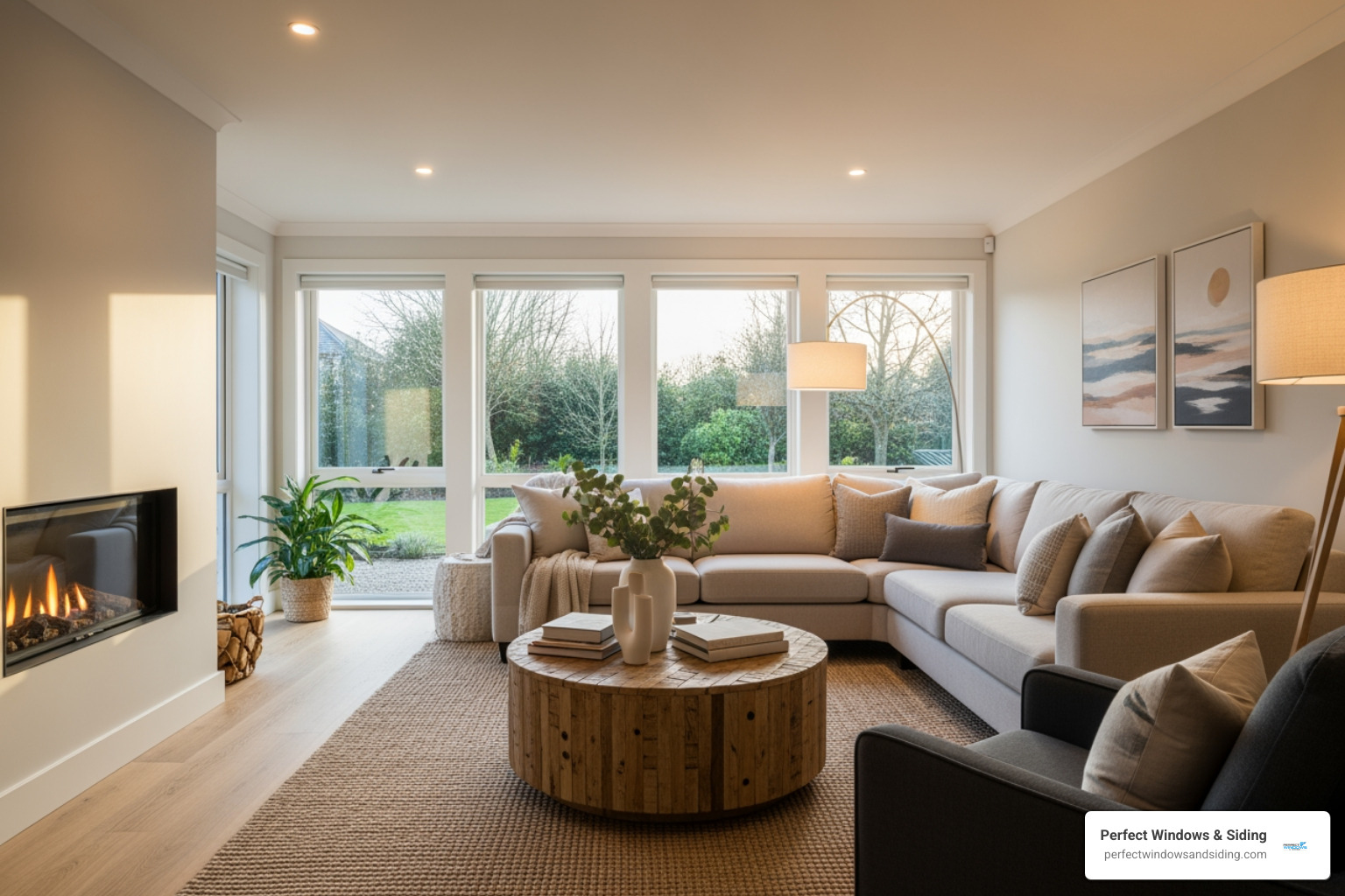 Cozy living room with new, energy-efficient windows - home window replacement chicago Cozy living room with new, energy-efficient windows - home window replacement chicago