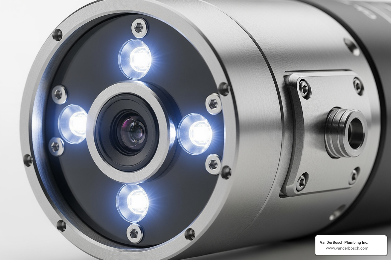 close-up on a modern drain camera head with LED lights - drain camera inspections