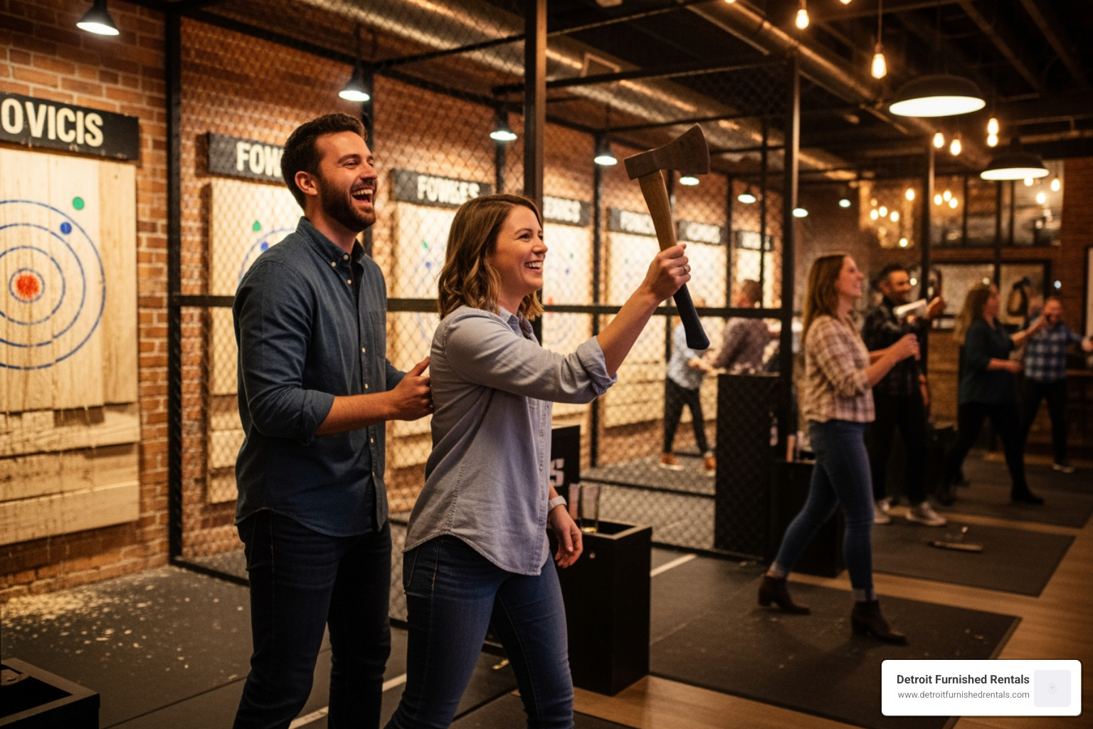 couple fowling or axe throwing - Date night ideas Detroit