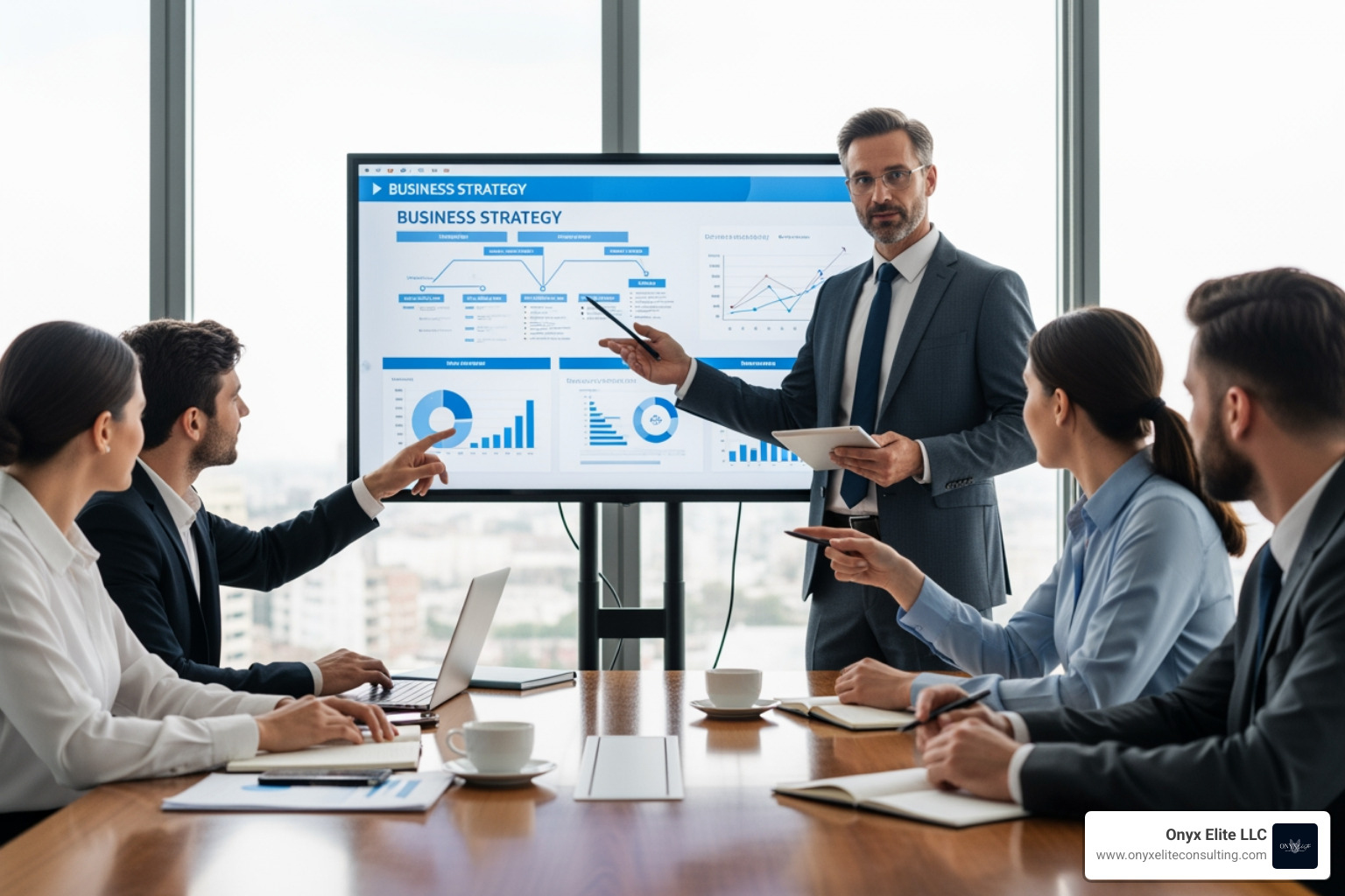 A consultant presenting a strategy to a business team, illustrating collaboration and expert guidance - payment strategy consulting