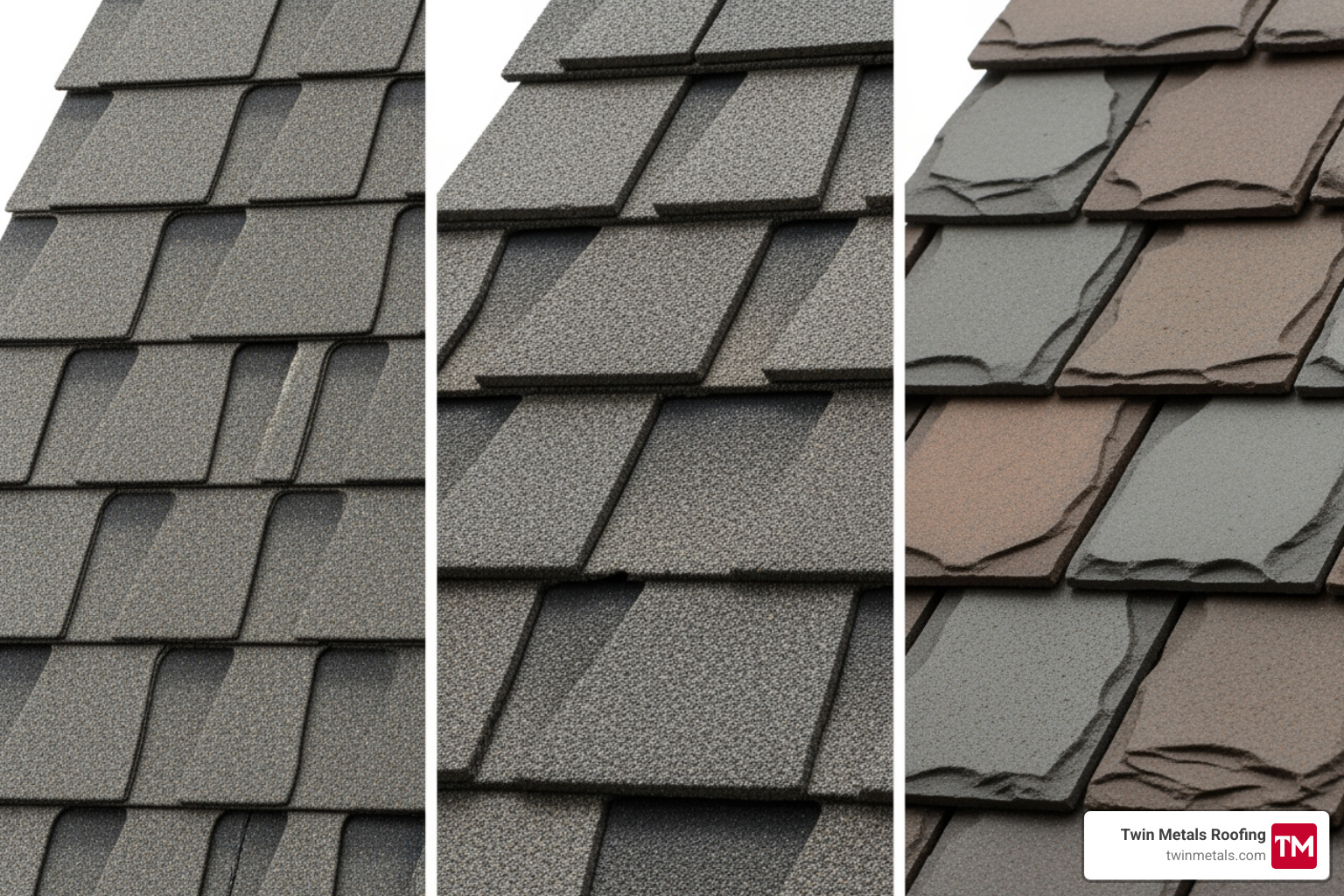 comparing 3-tab, architectural, and luxury shingles side-by-side - asphalt roofing materials list comparing 3-tab, architectural, and luxury shingles side-by-side - asphalt roofing materials list