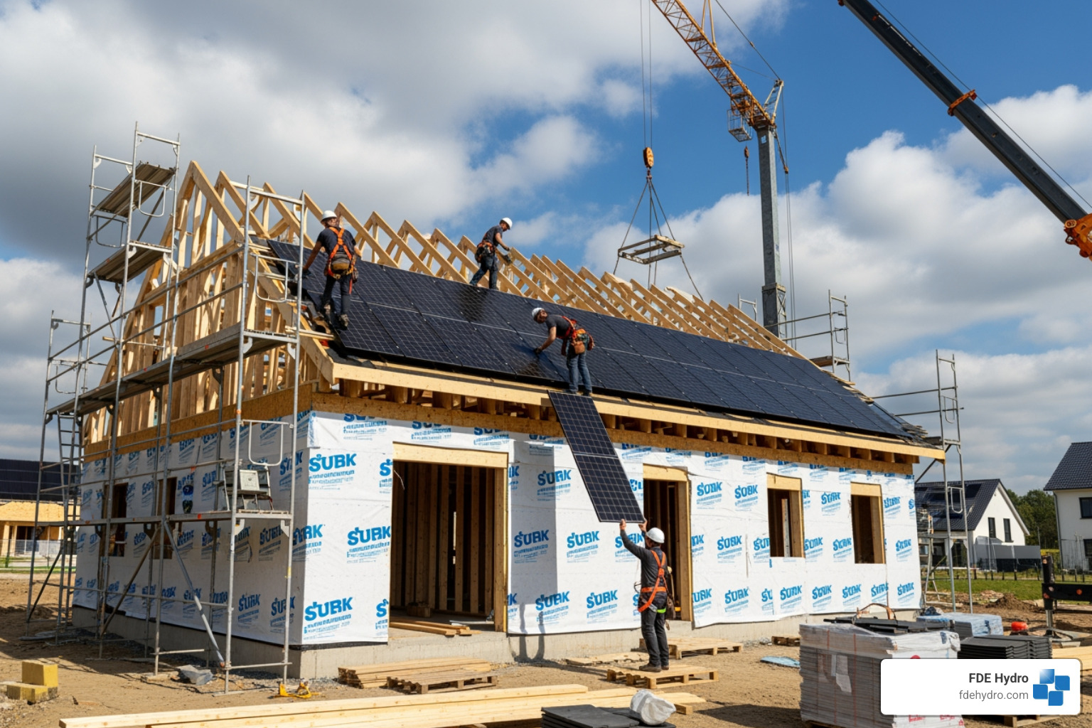 an energy-efficient home with solar panels under construction - construction renewable energy an energy-efficient home with solar panels under construction - construction renewable energy