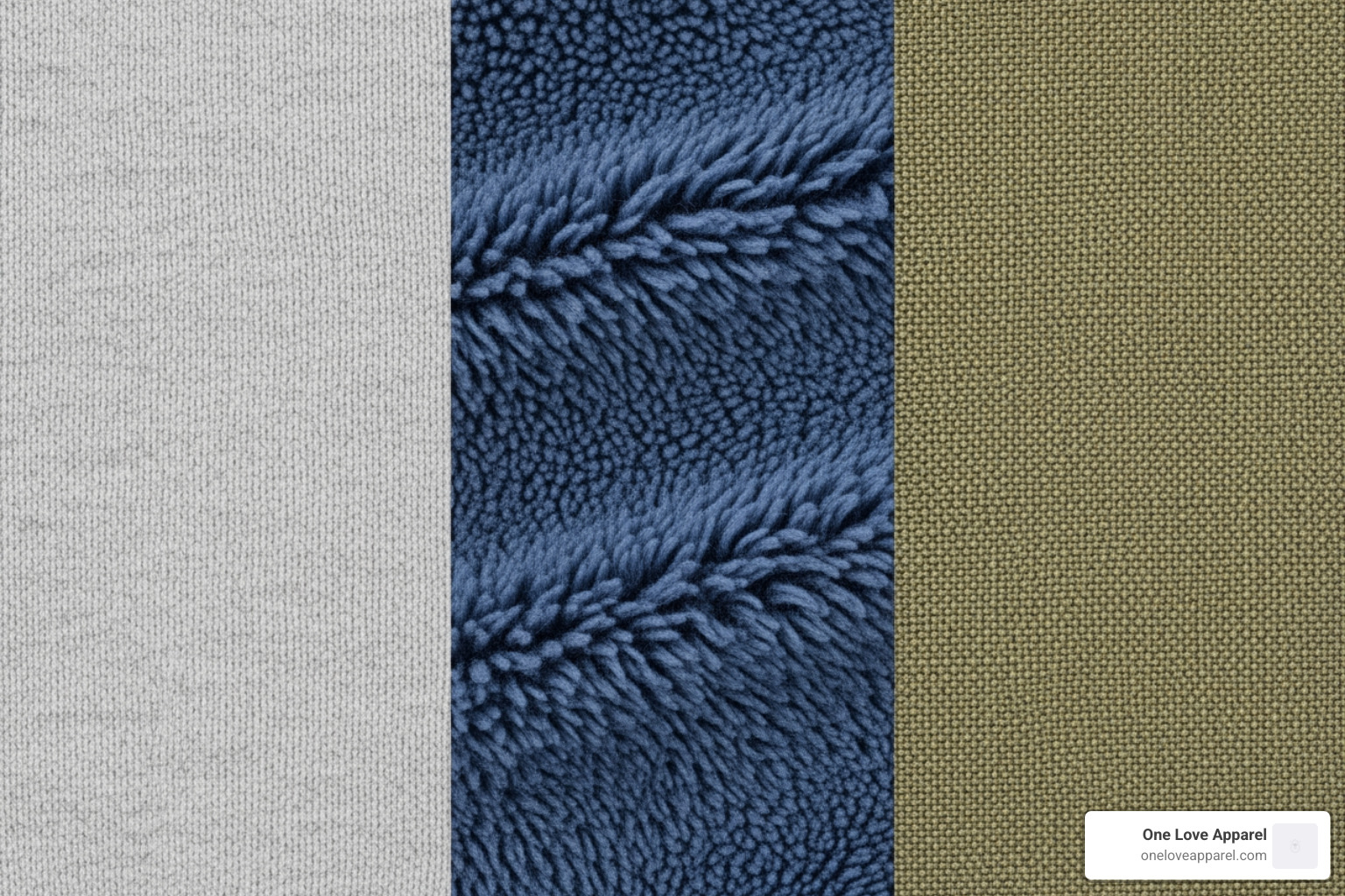 Close-up textures of different fabrics: soft ring-spun cotton knit, cozy polyester fleece, and a durable cotton-polyester blend - zip up hoodie