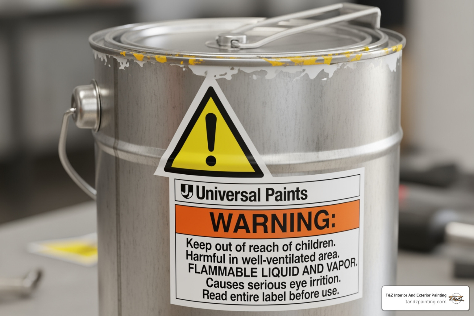warning label on a generic paint can - Eco-friendly interior paint