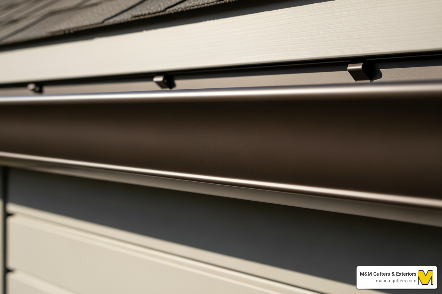 a clean, single piece of seamless gutter installed by M&M Gutters & Exteriors - rain gutter supply a clean, single piece of seamless gutter installed by M&M Gutters & Exteriors - rain gutter supply