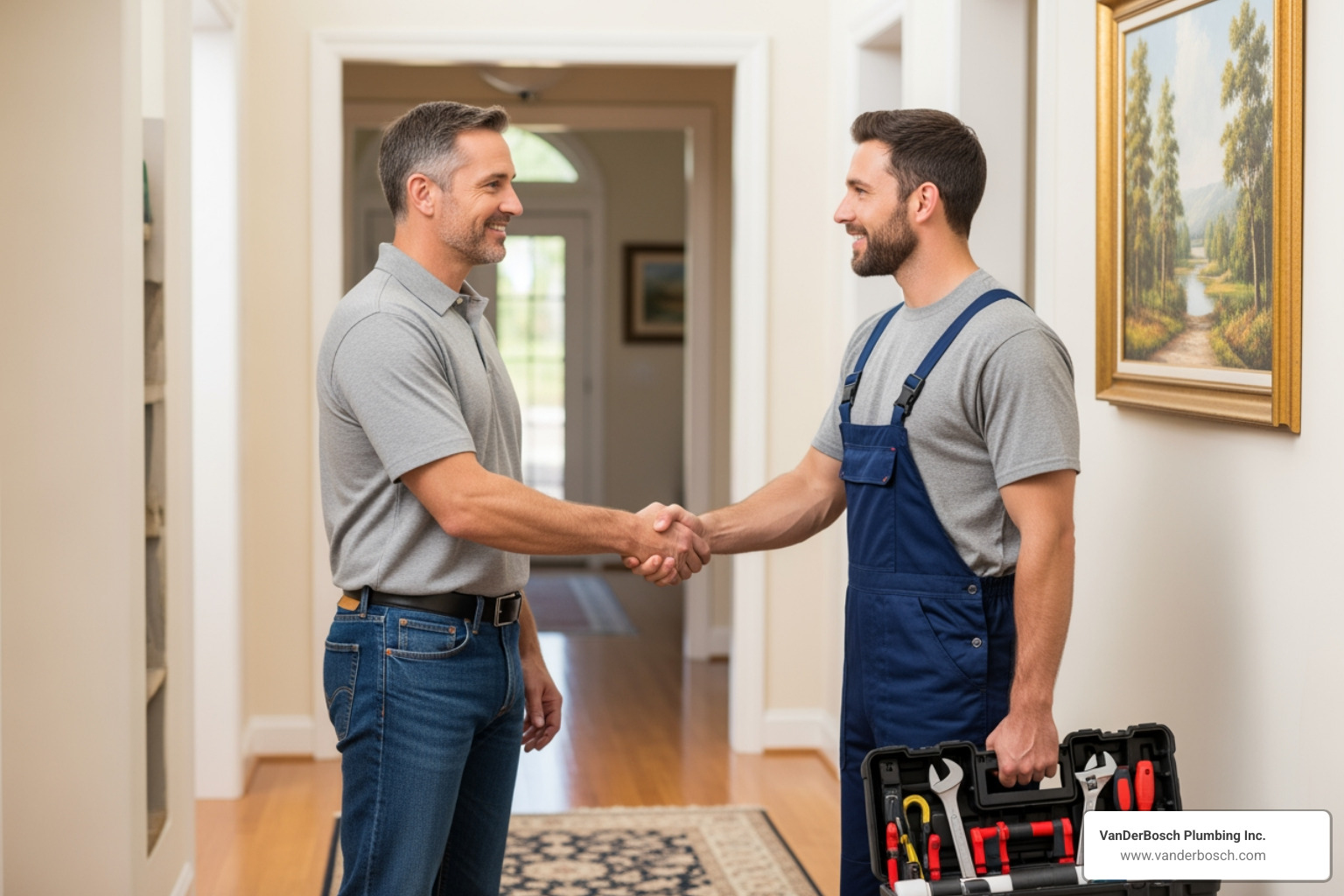homeowner shaking hands with a plumber - Chicago plumbing contractor