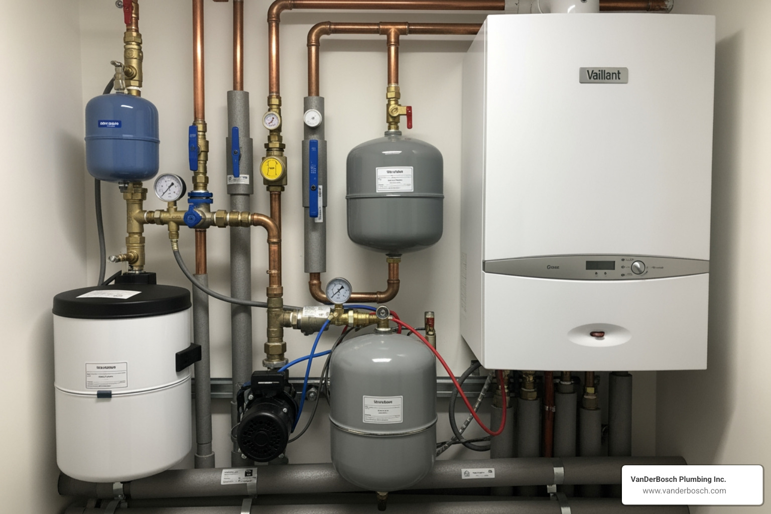 modern boiler system with key parts labeled - Boiler repair Oak Park