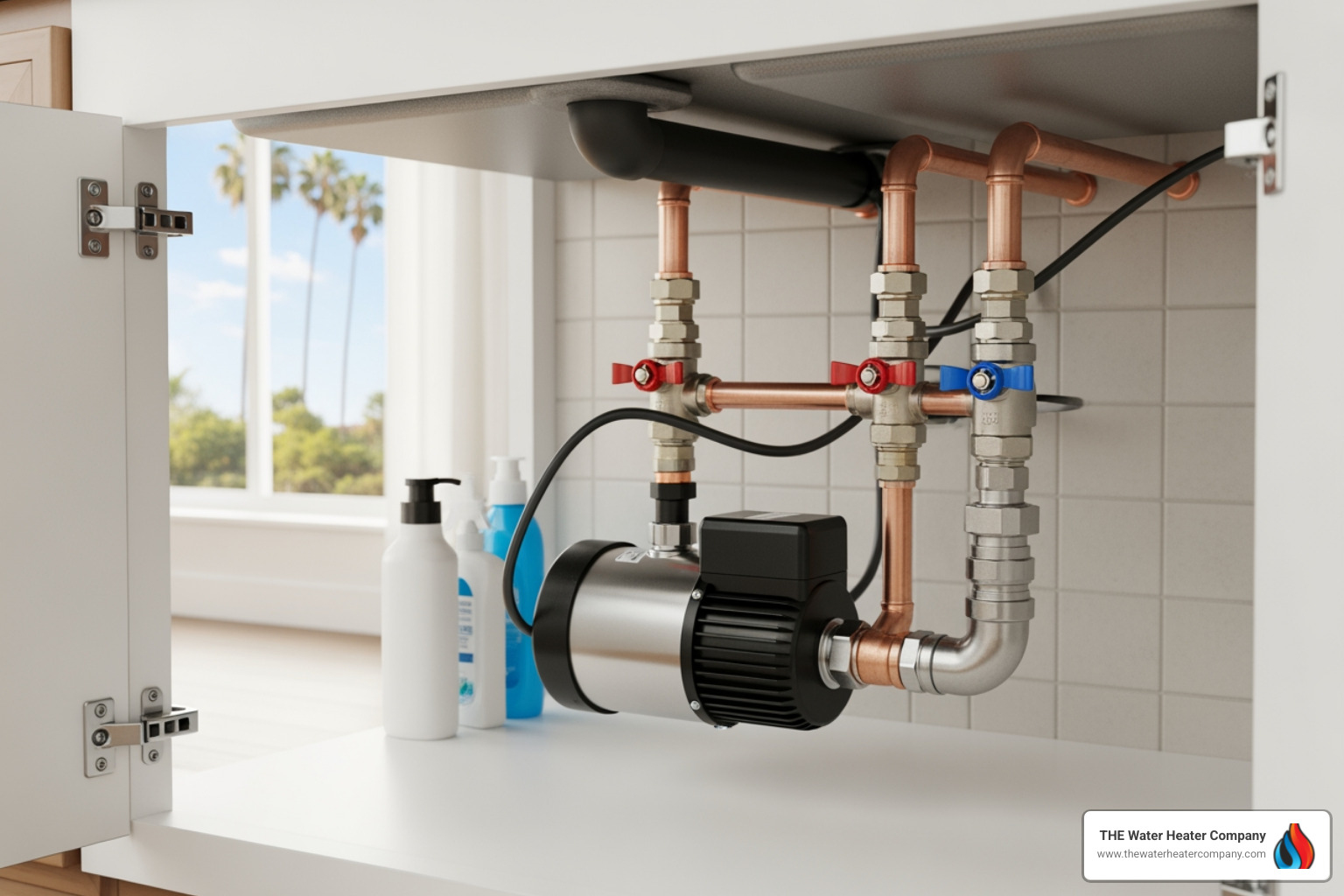 infographic showing how an on-demand hot water recirculation system operates with two conditions: demand for hot water detected by sensors and absence of hot water in the line confirmed by temperature sensors, resulting in less than 15 minutes of daily pump runtime and up to 10,000 gallons of annual water savings - hot water recirculating systems affordable in burbank, ca infographic showing how an on-demand hot water recirculation system operates with two conditions: demand for hot water detected by sensors and absence of hot water in the line confirmed by temperature sensors, resulting in less than 15 minutes of daily pump runtime and up to 10,000 gallons of annual water savings - hot water recirculating systems affordable in burbank, ca