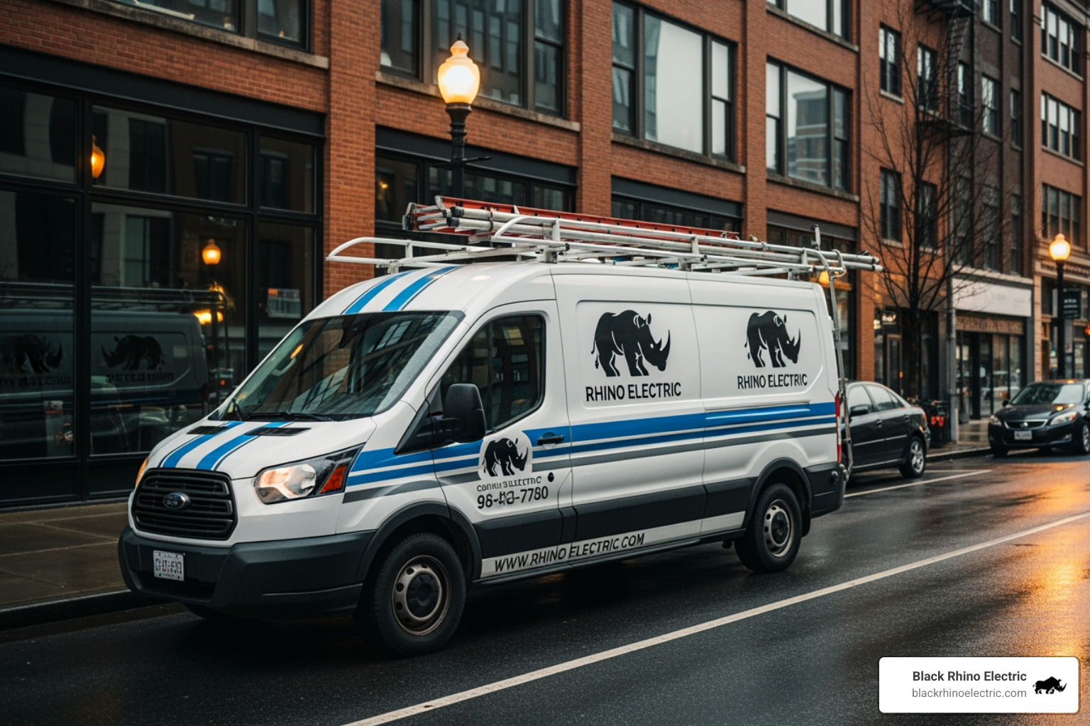 Black Rhino Electric’s team and branded service van - Commercial electrical Salt Lake City