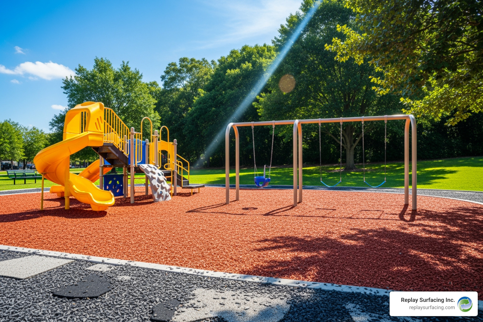 playground with loose-fill rubber mulch - affordable playground flooring
