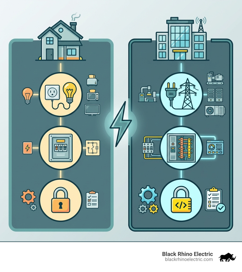 Key Differences Between Commercial and Residential Electrical Needs Infographic - Commercial electrical Salt Lake City infographic 
