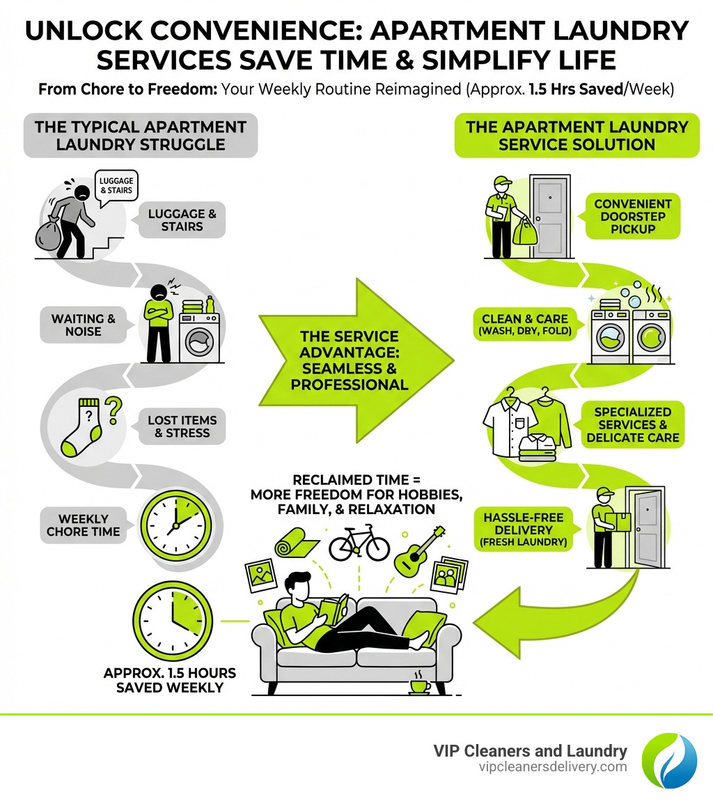 Infographic explaining how apartment laundry services save time and simplify life for residents - apartment laundry service infographic 