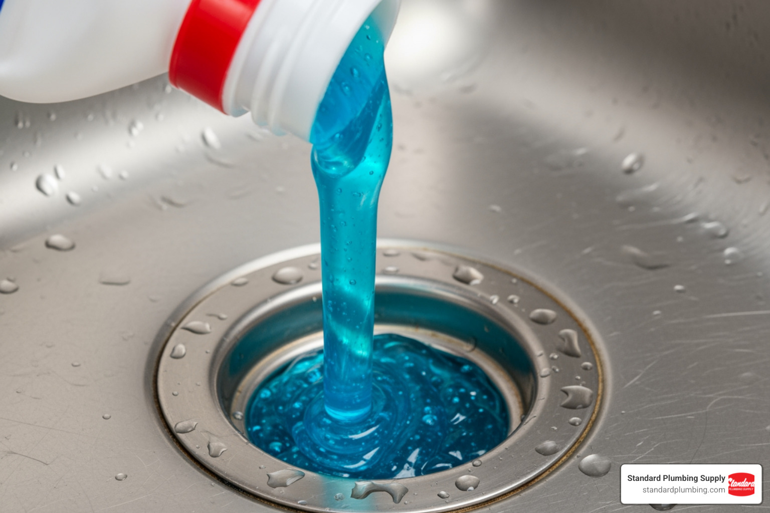 thick gel being poured into a sink drain - best drain cleaner for kitchen sink with garbage disposal