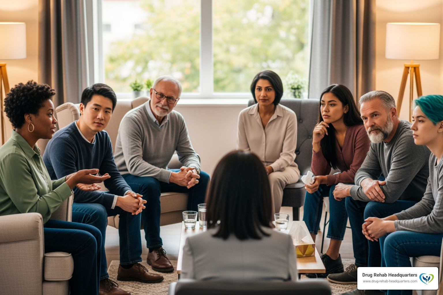 a diverse group of people in a therapy session - How to find rehab