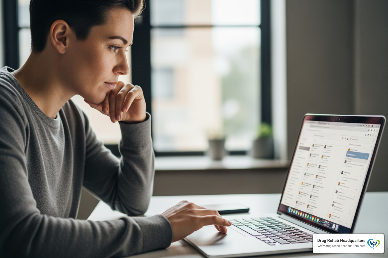 a person using a laptop to research rehab centers online - How to find rehab