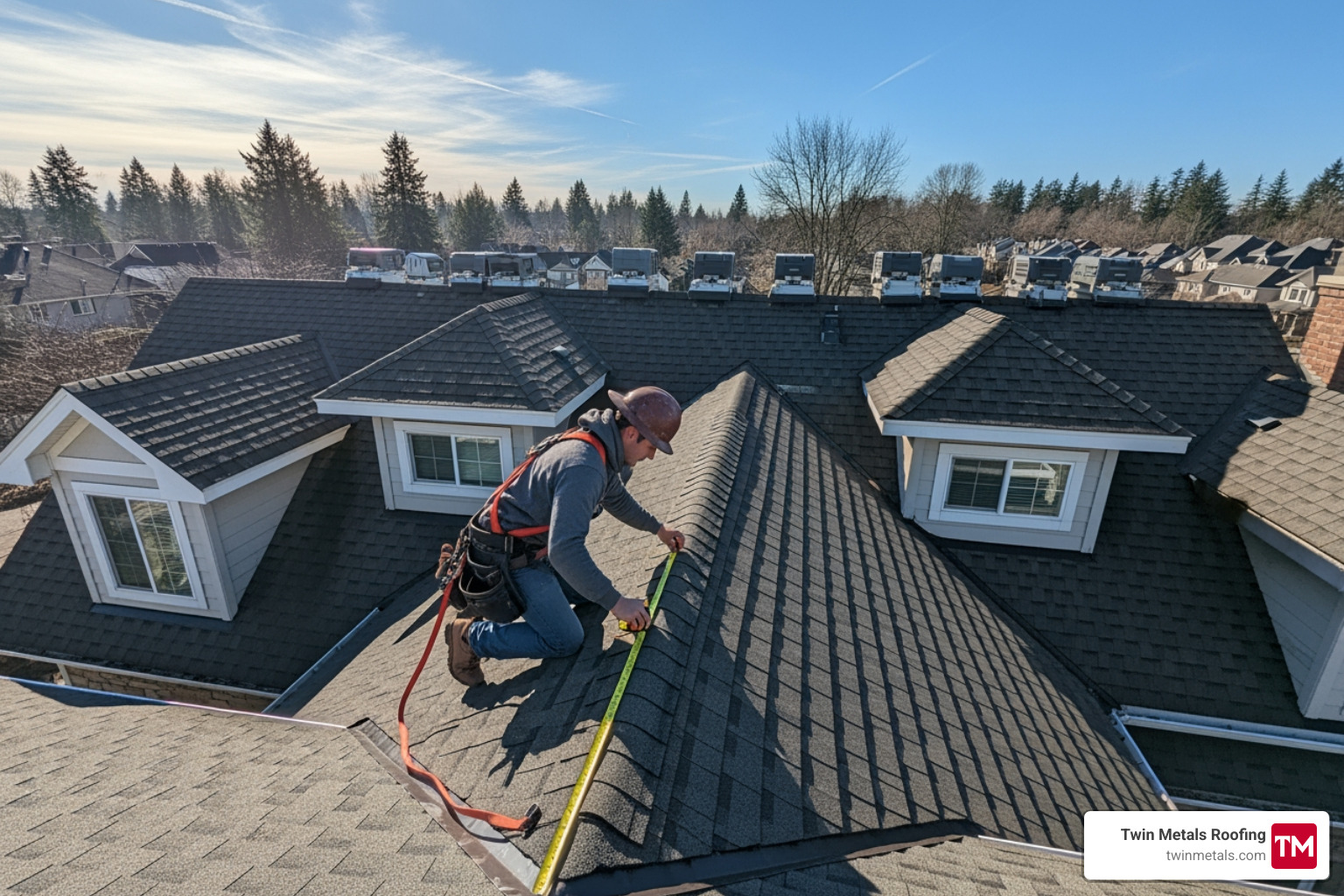 roofer measuring a complex roof - a new roof roofer measuring a complex roof - a new roof