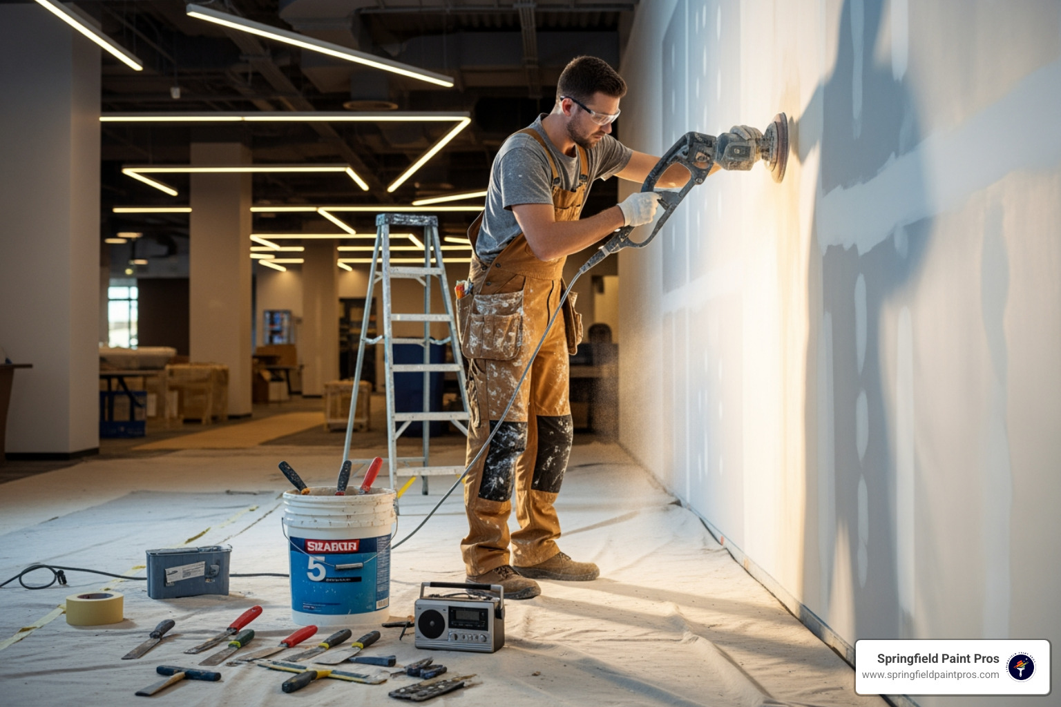 painter prepping commercial wall - Commercial interior painting cost