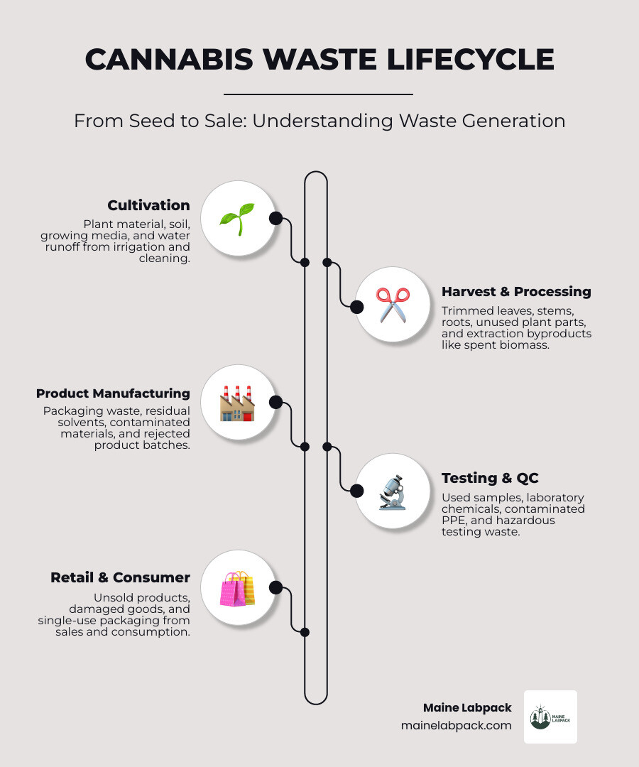 Infographic detailing cannabis waste lifecycle from seed to sale - cannabis industry waste & testing infographic infographic-line-5-steps-elegant_beige Infographic detailing cannabis waste lifecycle from seed to sale - cannabis industry waste & testing infographic infographic-line-5-steps-elegant_beige