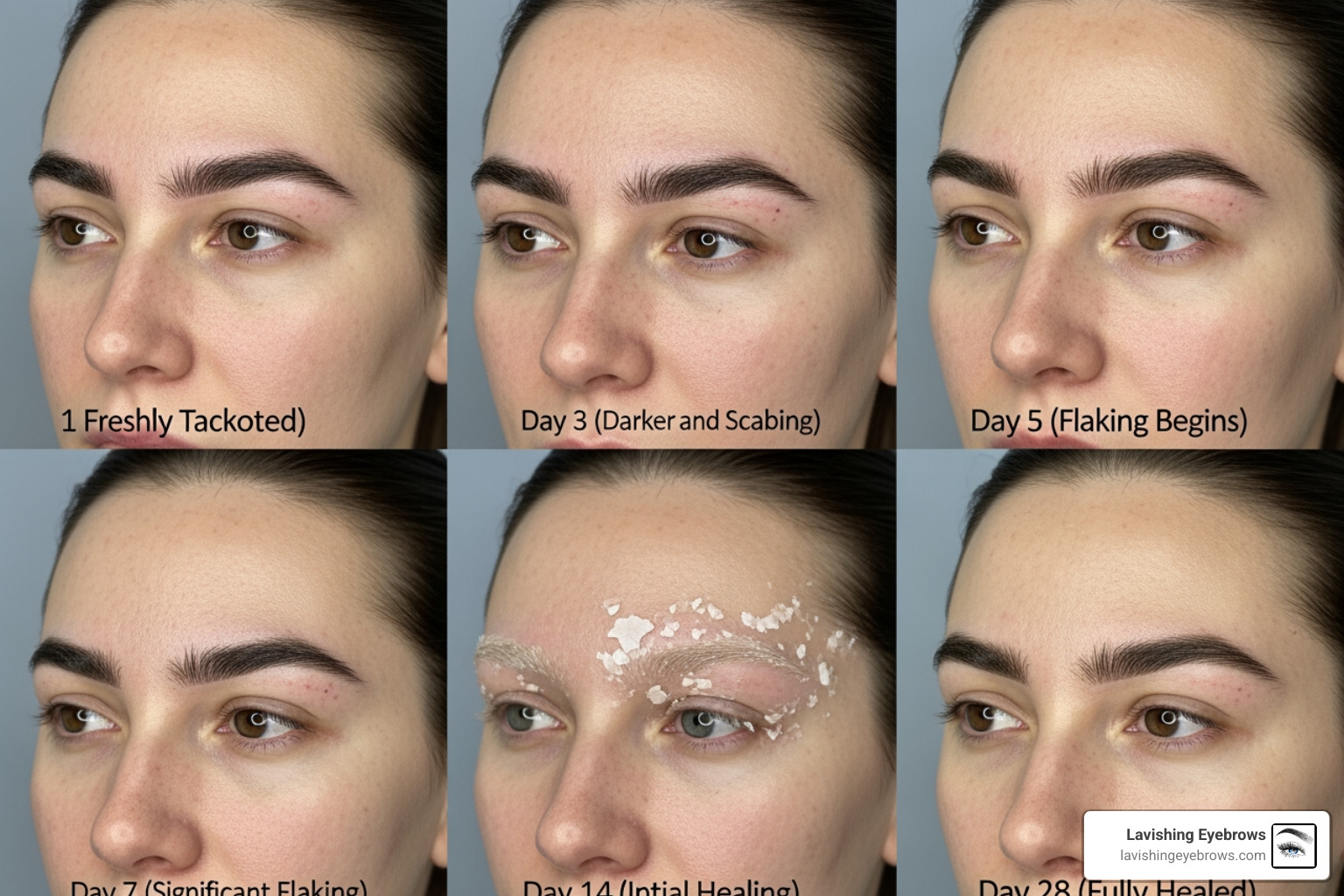 illustrating the stages of the eyebrow tattoo healing process - Cosmetic brow tattooing