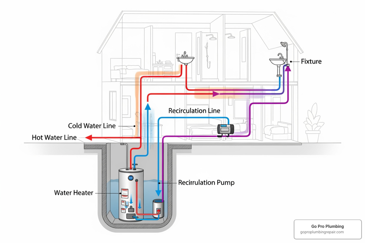 dedicated return line vs. retrofit crossover setup - how does a hot water recirculation work