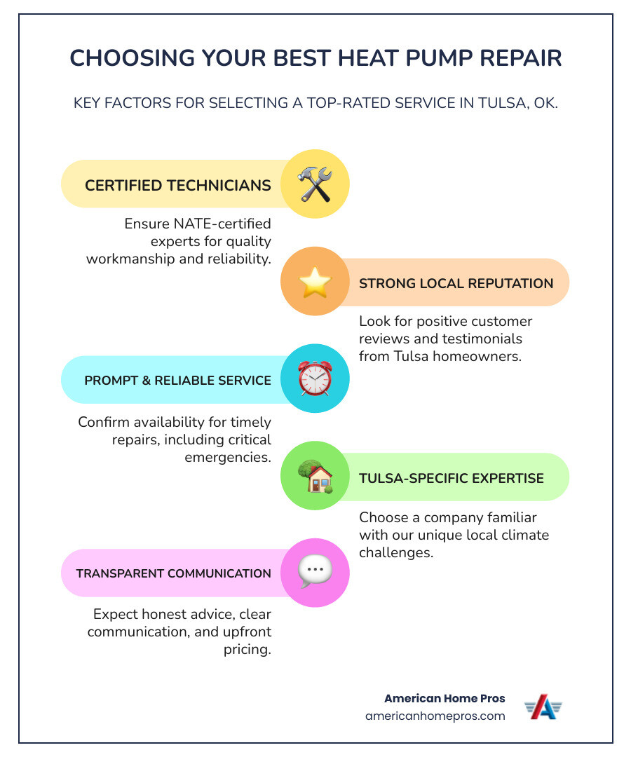 Infographic detailing key factors for choosing the best heat pump repair service in Tulsa, OK - heat pump repair best in tulsa, ok infographic infographic-line-5-steps-colors Infographic detailing key factors for choosing the best heat pump repair service in Tulsa, OK - heat pump repair best in tulsa, ok infographic infographic-line-5-steps-colors