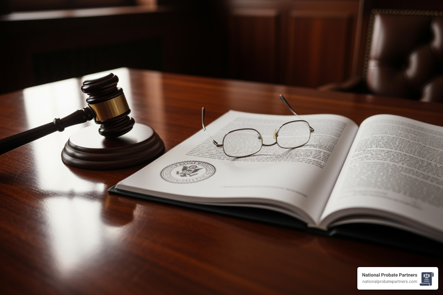 gavel and a pair of glasses on a legal document - elder guardianship Texas