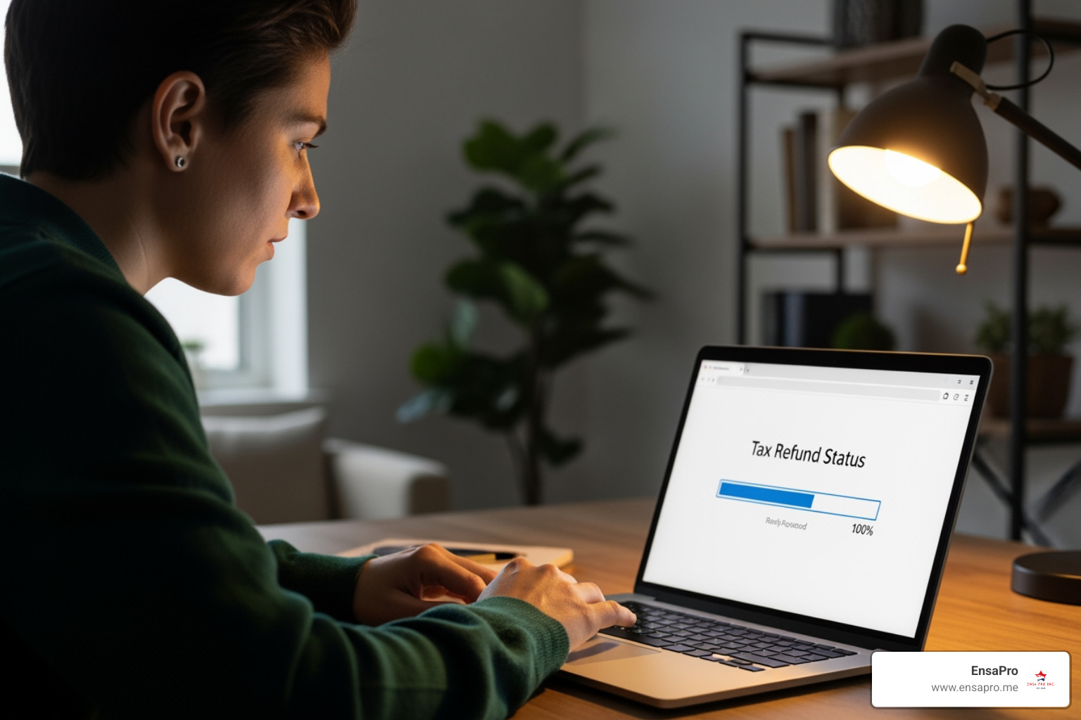 person checking tax refund status on laptop - check IRS status