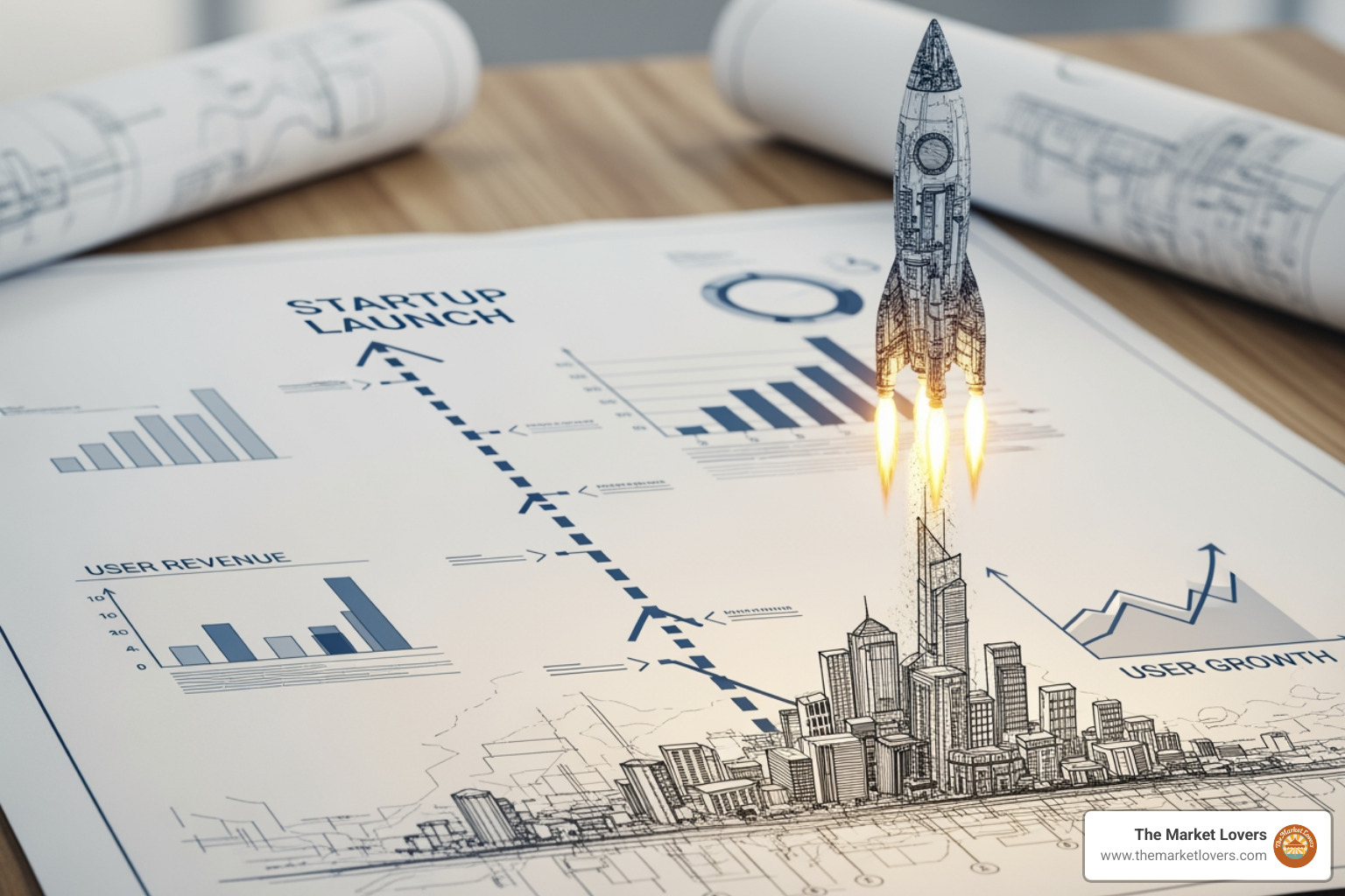 rocket taking off from a blueprint, symbolizing a startup launch - best books about running a small business