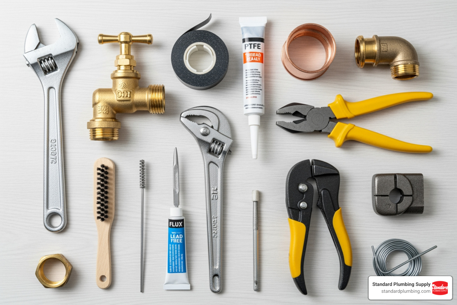 all necessary tools and materials laid out on a clean surface - Hose bib replacement