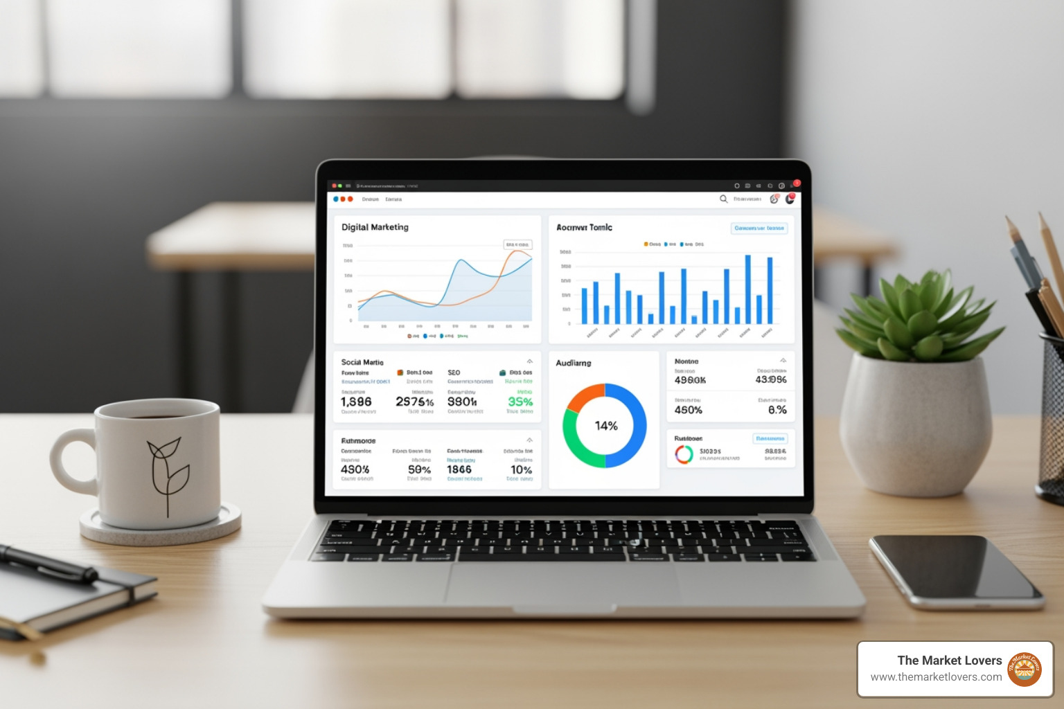 digital marketing dashboard on a laptop - b2b marketing strategy small business