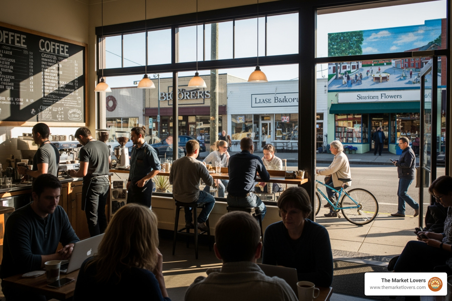 A collage showing different content types: a blog post about local events, a video thumbnail for a DIY tutorial, an infographic on local market trends, and a social media post with a customer testimonial. - content marketing local business