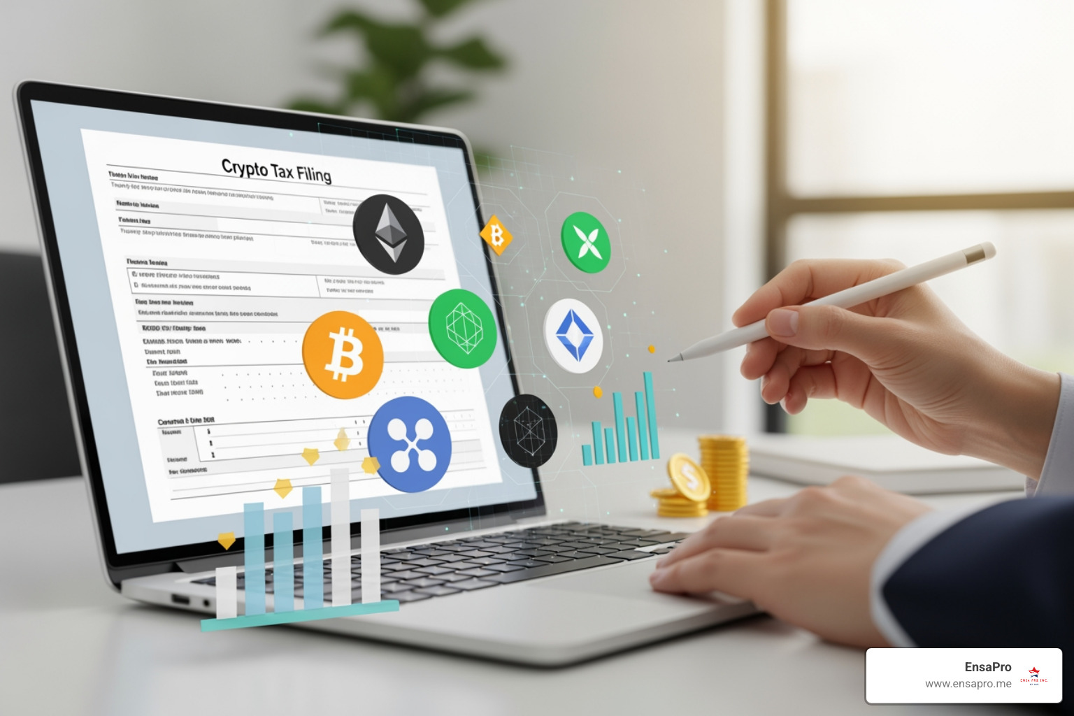 clean software dashboard showing a crypto portfolio and tax summary - Crypto tax filing service clean software dashboard showing a crypto portfolio and tax summary - Crypto tax filing service