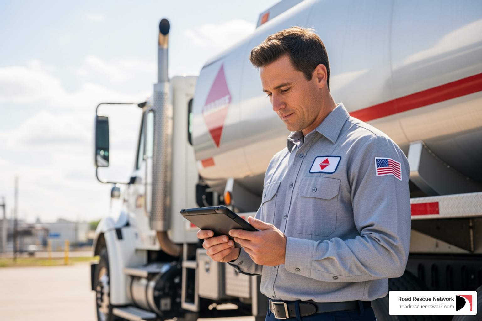 fuel delivery driver using digital tablet - 24 hour fuel delivery diesel