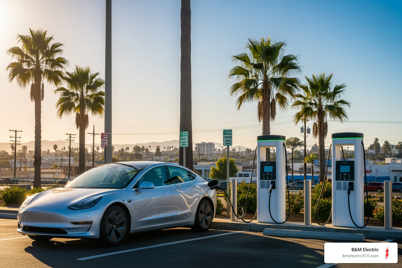 infographic showing Torrance EV charging landscape with 513 public charging ports within 15km, 90% are Level 2 charging ports, 17% offer free charging, 85 free charging stations available, 32 DC Fast Chargers, top networks include ChargePoint with 80 stations and Blink with 31 stations, SCE offers up to $4,200 in home charger rebates - ev chargers deals in torrance, ca