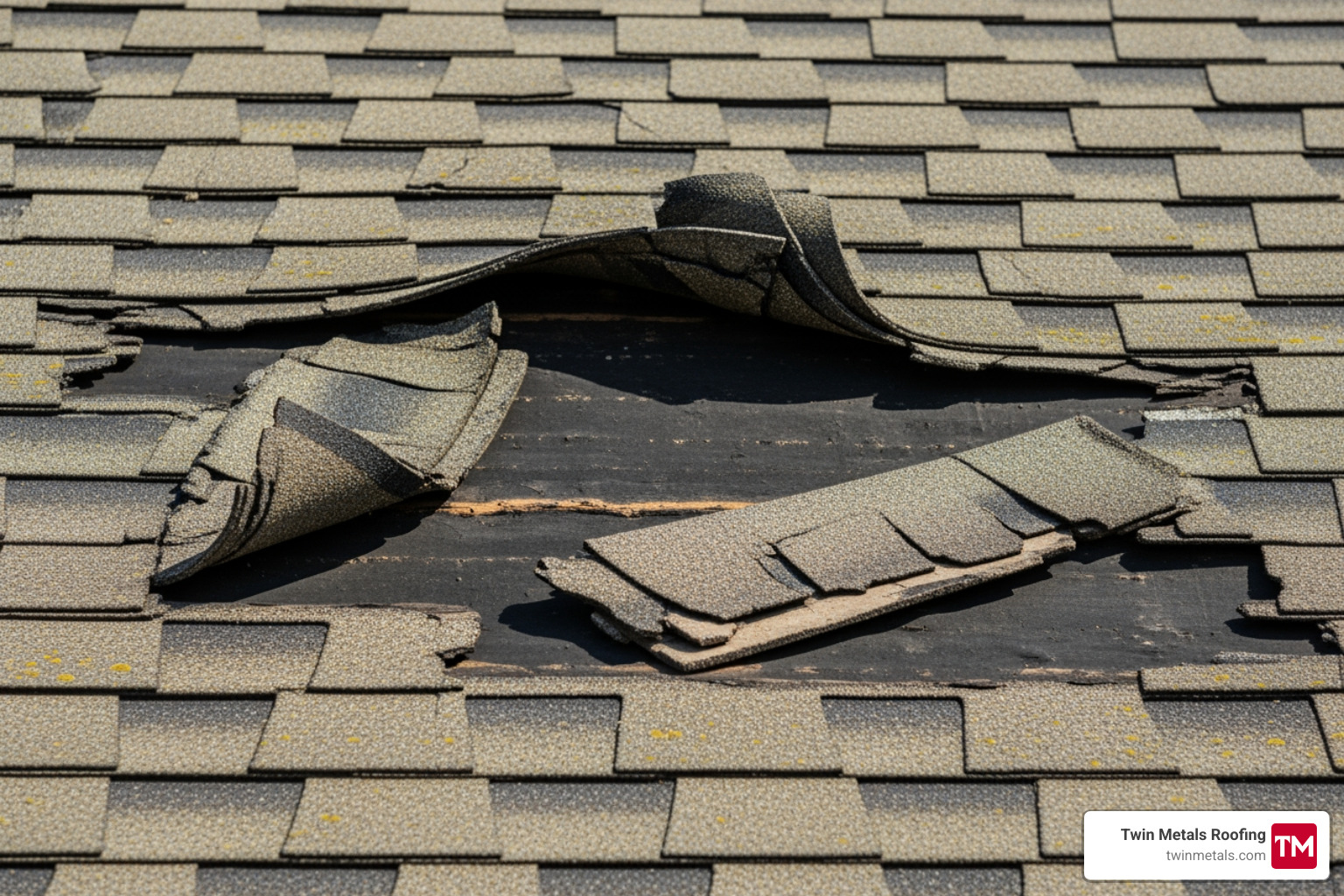 curling and missing asphalt shingles on a roof - i need a roofer
