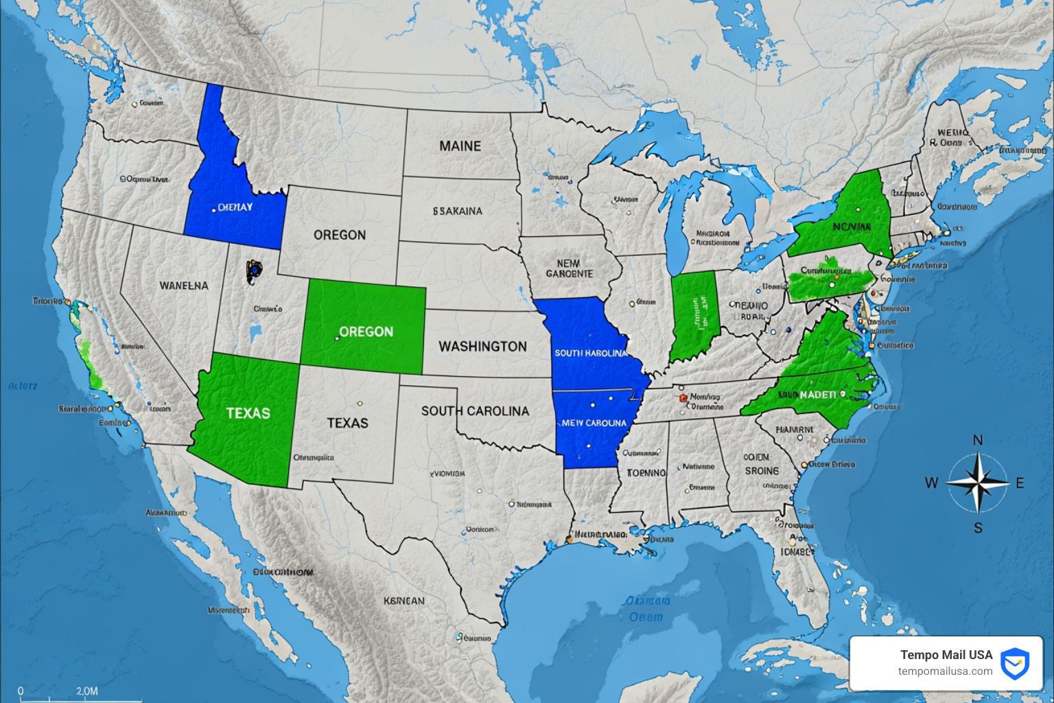 Map of the United States highlighting Texas, Oregon, Washington, South Carolina, New Hampshire, and Maine as affected states. - conduent data breach