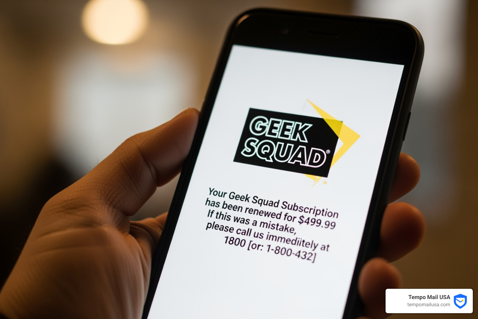 sample fake Geek Squad email with red flags highlighted - geek squad subscription scam