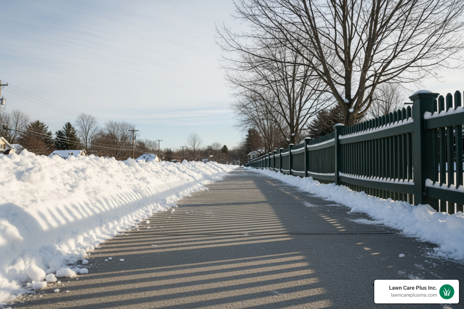 A public sidewalk in Belmont, MA, clearly cleared of snow and ice - Snow plowing Belmont MA A public sidewalk in Belmont, MA, clearly cleared of snow and ice - Snow plowing Belmont MA