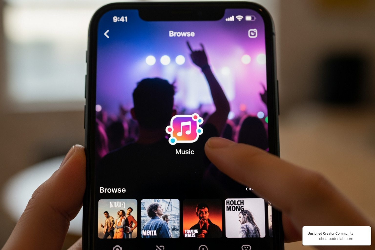 Instagram sticker tray with the Music sticker highlighted - add song in instagram story