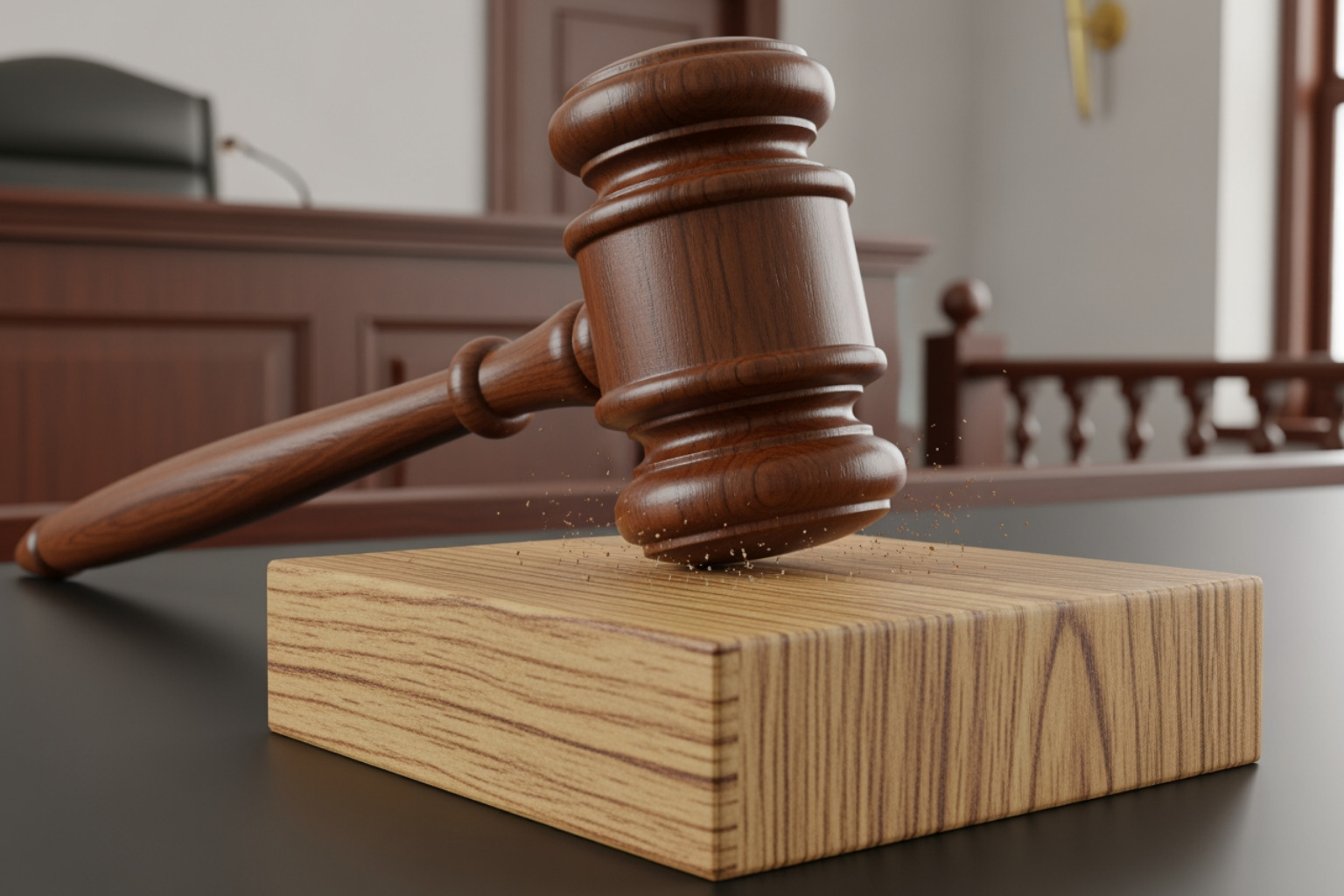 Gavel striking a sound block in a courtroom -  justin roiland