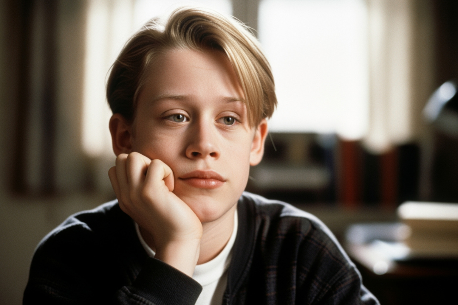 A teenage Macaulay Culkin in the mid-90s, looking thoughtful - macaulay culkin